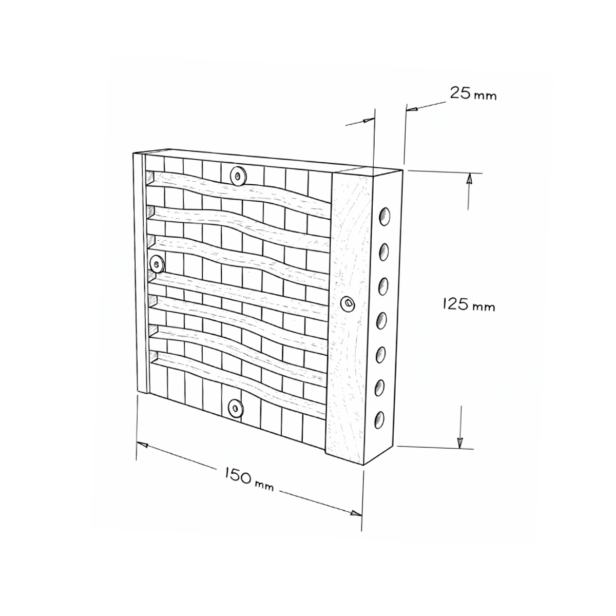 Technical drawing of a nesting module with dimensions labelled - BeeLife