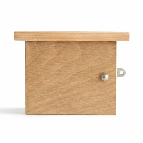 wooden beebox with a silver door on a white background - BeeLife